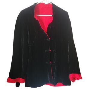 Vintage Asian-Inspired Reversible Black Velvet and Red Jacket - Size XXXL